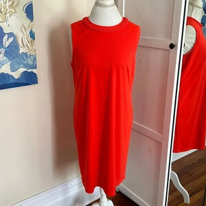DKNY Dress Bright Orange Shift Dress with Braid Detail at Neckline - NWT - Sz 12